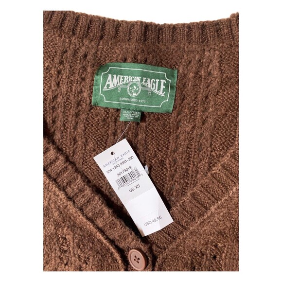 New! American Eagle Outfitters Chunky Brown Knit Cropped Cardigan Women’s Sz XS - Picture 6 of 11